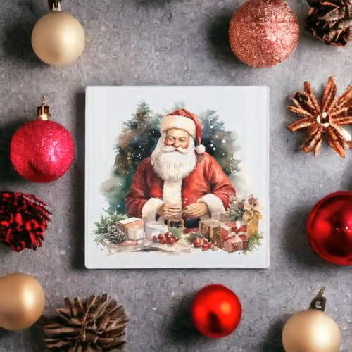 Purely Home Father Christmas Glass Hot Pot Stand, Non-Slip Square Trivet, W/D/H: 20 x 20 x 20 cm, Multicolour and White – 3