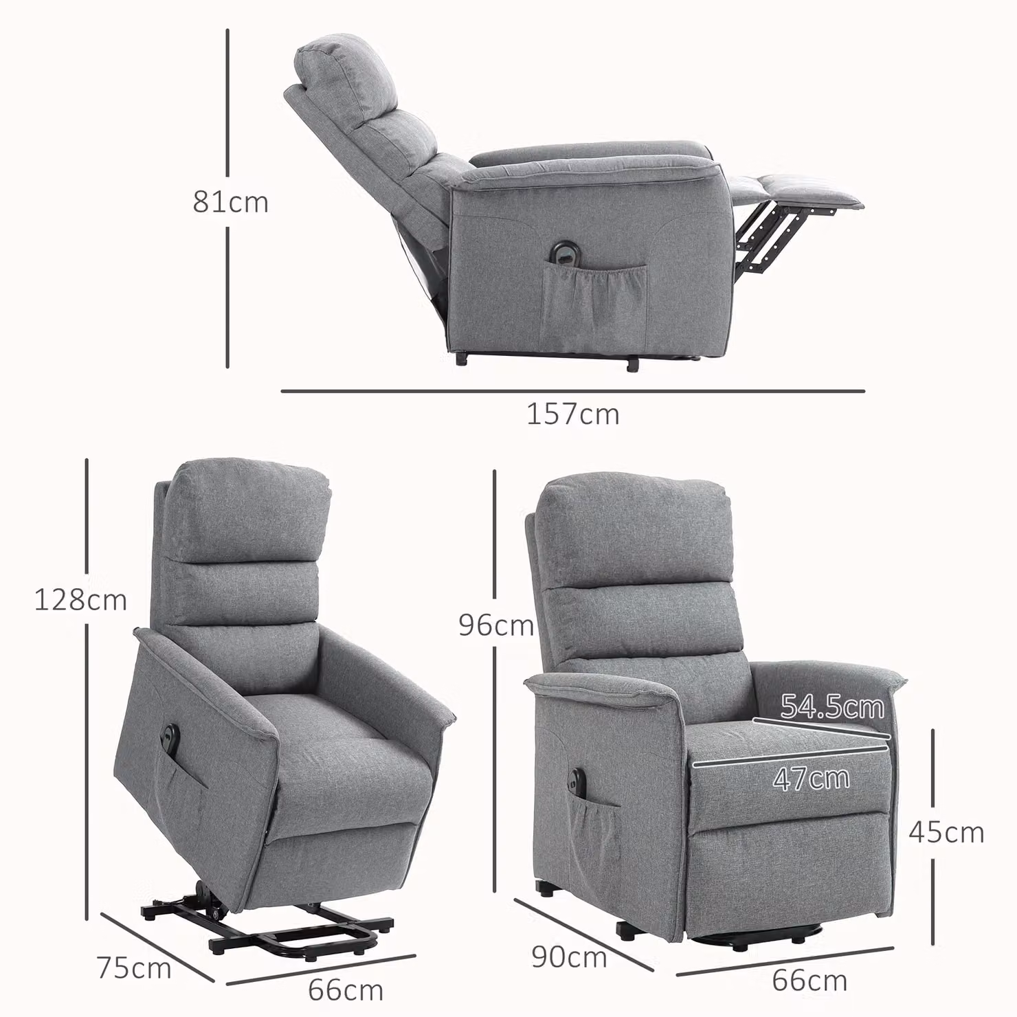 HOMCOM Grey Fabric Power Lift Recliner Electric TV Chair with Remote Control – 3