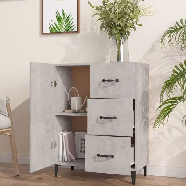 Berkfield Home Modern Sideboard in Concrete Grey, W/D/H: 69.5 x 34 x 90 cm