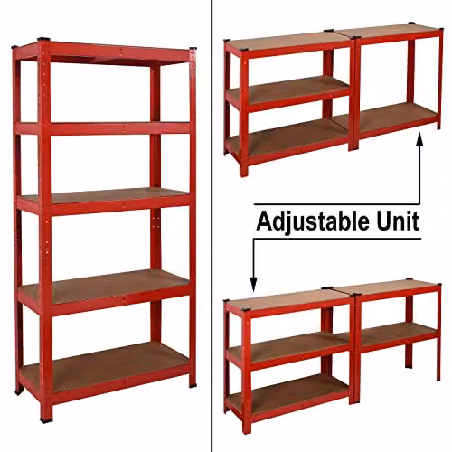 Direct Online Houseware 5 Tier Heavy Duty Metal Garage Shelving Unit, Red, W/D/H: 70 x 30 x 150 cm – 7