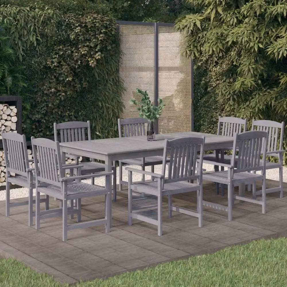 Berkfield Home 9 Piece Garden Dining Set in Grey Solid Acacia Wood – 2