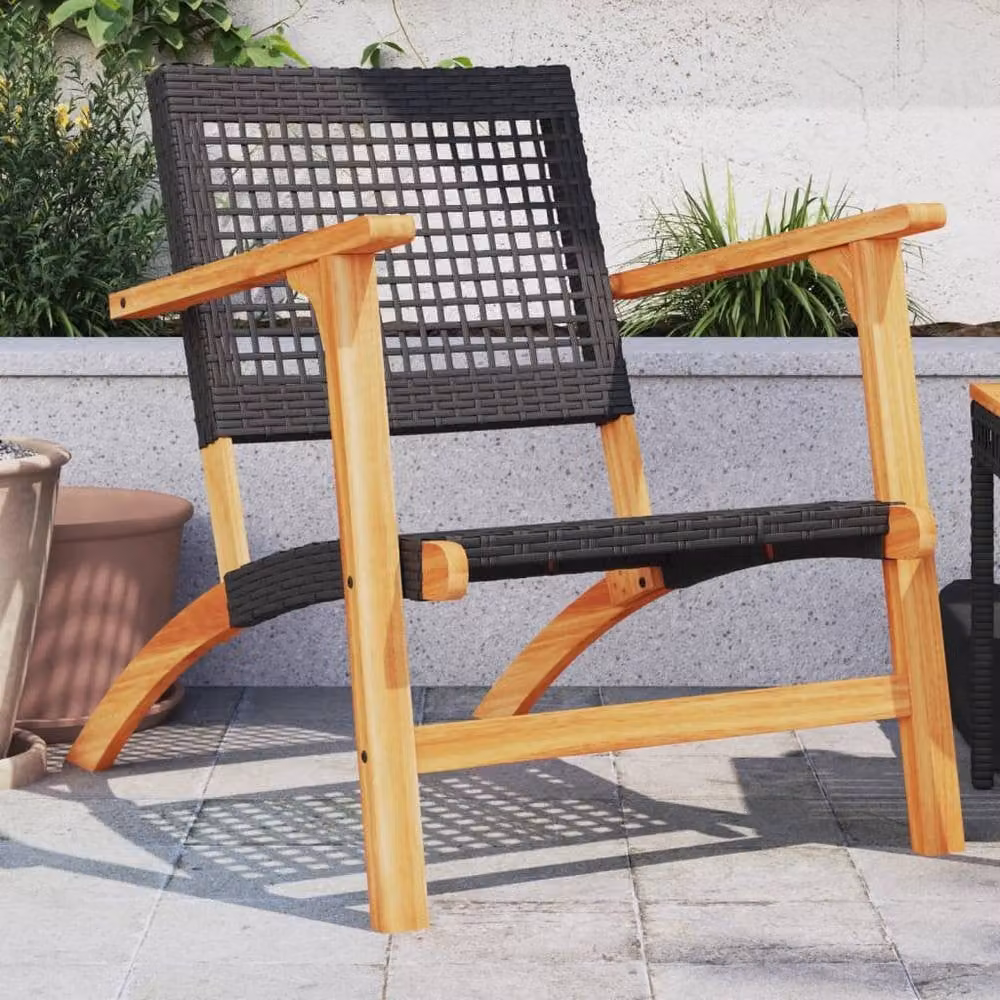 Berkfield Home Set of 2 Modern Black Poly Rattan and Acacia Wood Garden Chairs – 2