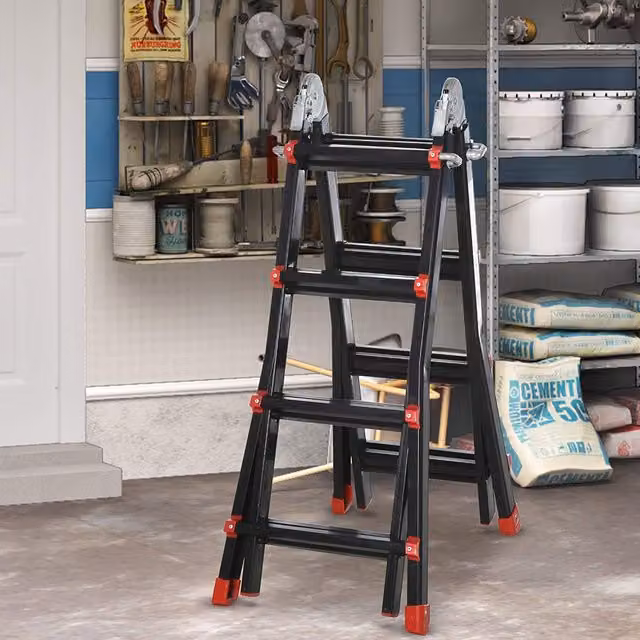 HOMCOM 4m Aluminium Telescopic Duo Ladder in Black