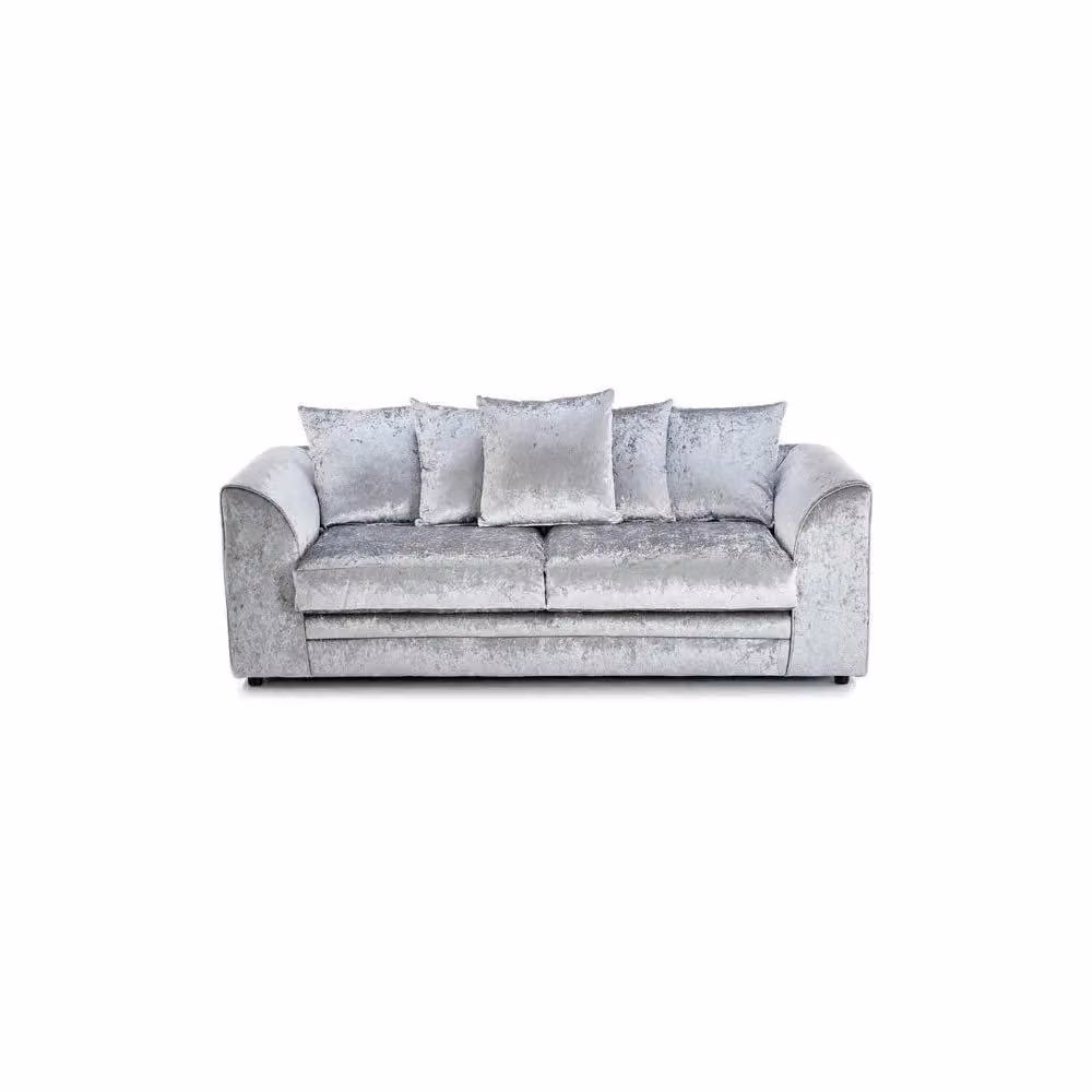 LUXURY LIFE Dylan Silver Crushed Velvet Fabric Sofa Set with Scatter Cushions and Solid Wood Frame – 2