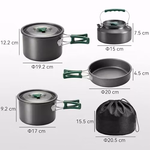 Outsunny Grey Anodised Aluminium Camping Cookware Set with Stainless Steel and Plastic Components – 5