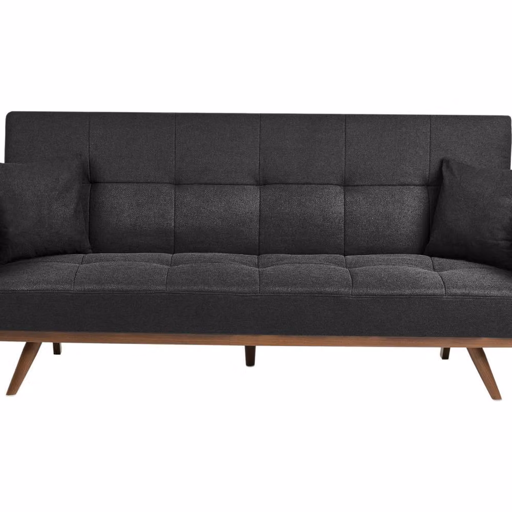 Wyld and Coco Tufted 3-Seater Click Clack Sofa Bed in Black Polyester with Metal Legs – 2