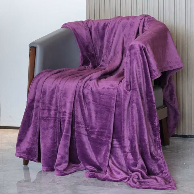 Alivio Faux Fur Fleece Throw Blanket in Purple and Black, W: 125 cm