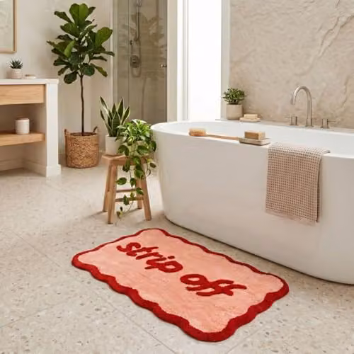 Mooky Mats Strip Off Scalloped Bath Mat in Red/Pink, Non-Slip and Absorbent, W: 50 cm, D: 80 cm – 2