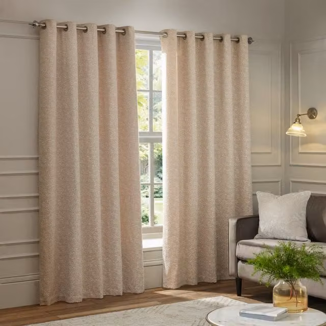 Paoletti Galaxy Nude Velvet Chenille Blackout Eyelet Curtains, W: 168 cm, Drop: 229 cm