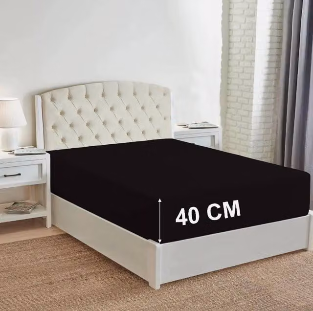 Homes-Linen Super King 180 Thread Count Non-Iron Extra Deep Fitted Sheet in Black, W/D/H: 180 x 200 x 40 cm