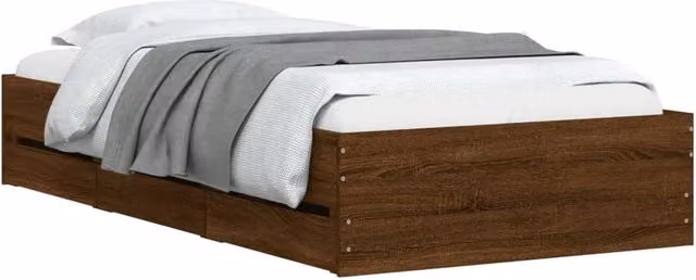 Berkfield Home Modern Small Single Bed Frame with Drawers in Brown Oak – 1