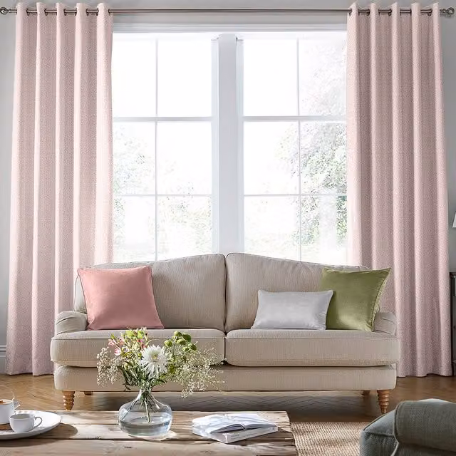 Laura Ashley Sycamore Made to Measure Blackout Eyelet Curtain Panel in Off White and Blush
