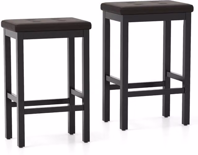 Costway Set of 2 Modern Upholstered Saddle Stools in Brown and Black with Rubberwood Frames