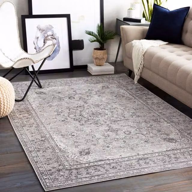 Livabliss Monte Carlo Vintage Boho Wool Rug in Grey and White, W: 160 cm, L: 220 cm