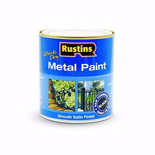 Rustins Quick Drying Water Based Metal Paint, Satin Gloss Black, 500 ml – 1