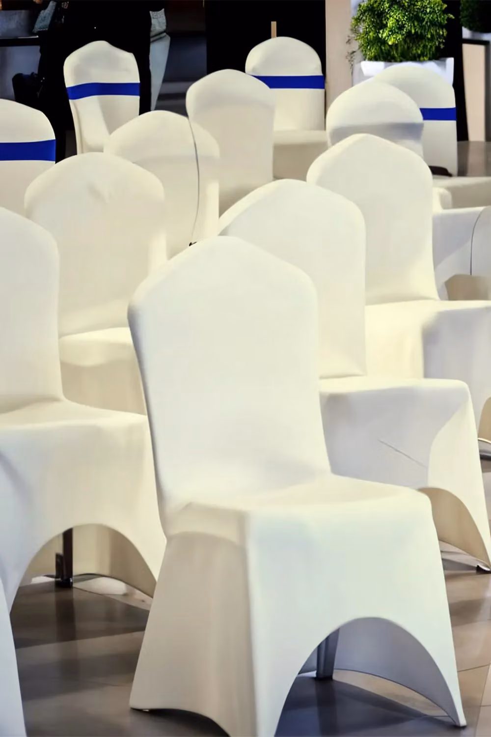 Neel Blue Spandex Arched Front Dining Chair Slipcovers in Ivory, Stretchable and Washable Fabric – 3