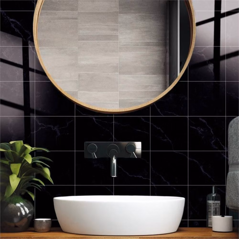 PAWNORA Black Marble Tile Stickers, 24 Square Adhesive Stone Pattern Decals – 3