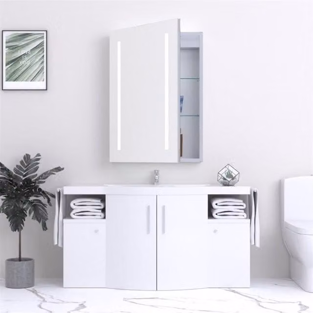 Clifton Tall LED Bathroom Mirror Cabinet in Natural with Integrated Lighting and Shaver Socket, Height: 70 cm