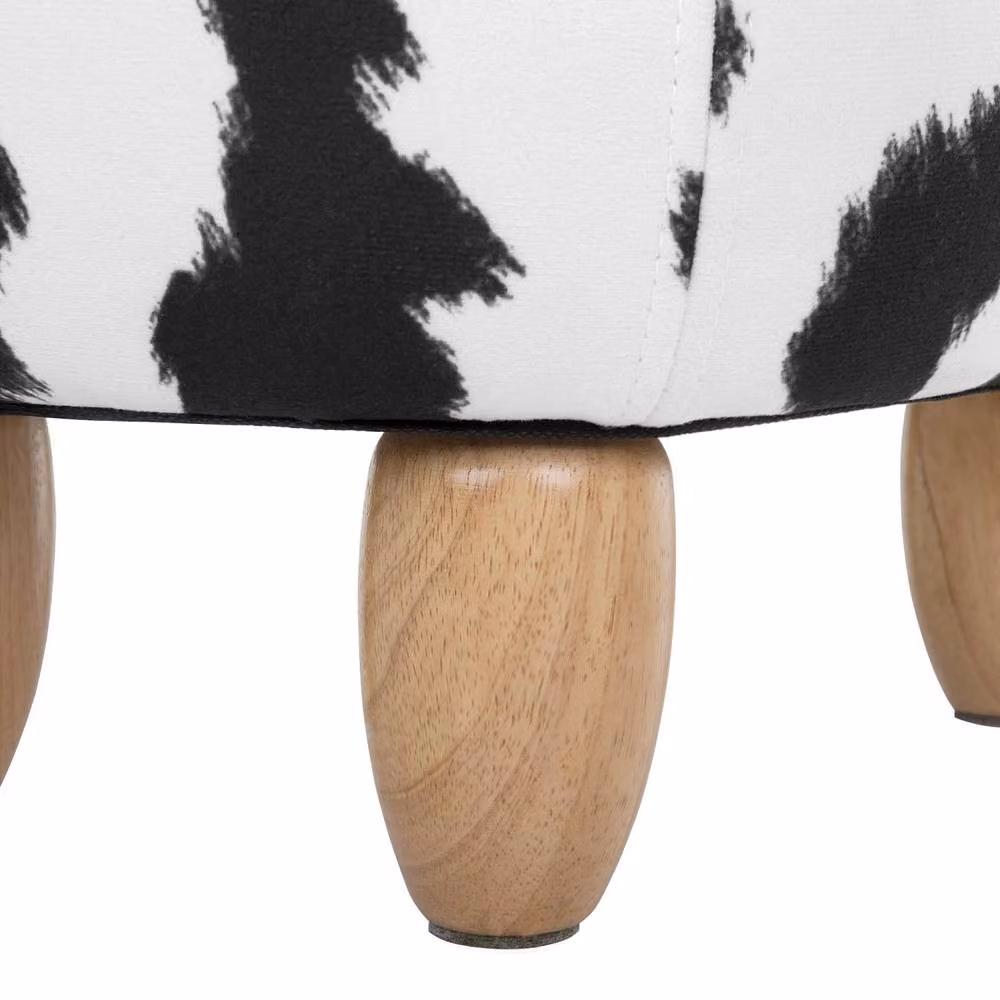 Wyld and Coco Cow Print Storage Stool in White and Black Faux Leather with Rubberwood Legs – 8