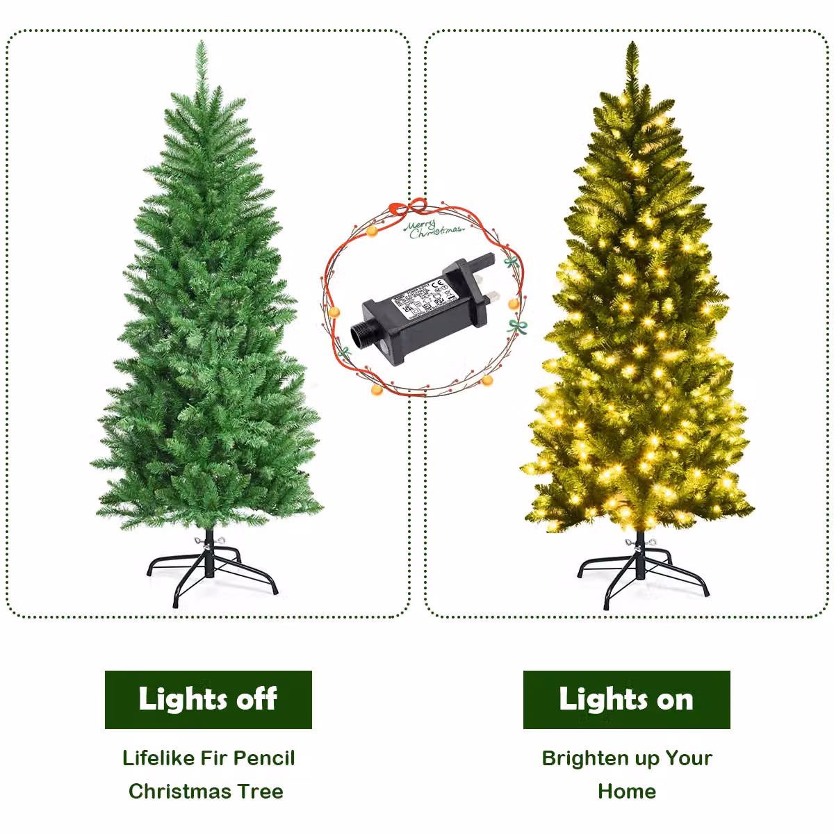 Costway 5ft Pre-lit Artificial Pencil Christmas Tree in Green with 150 Warm White Lights and 300 Tips – 2