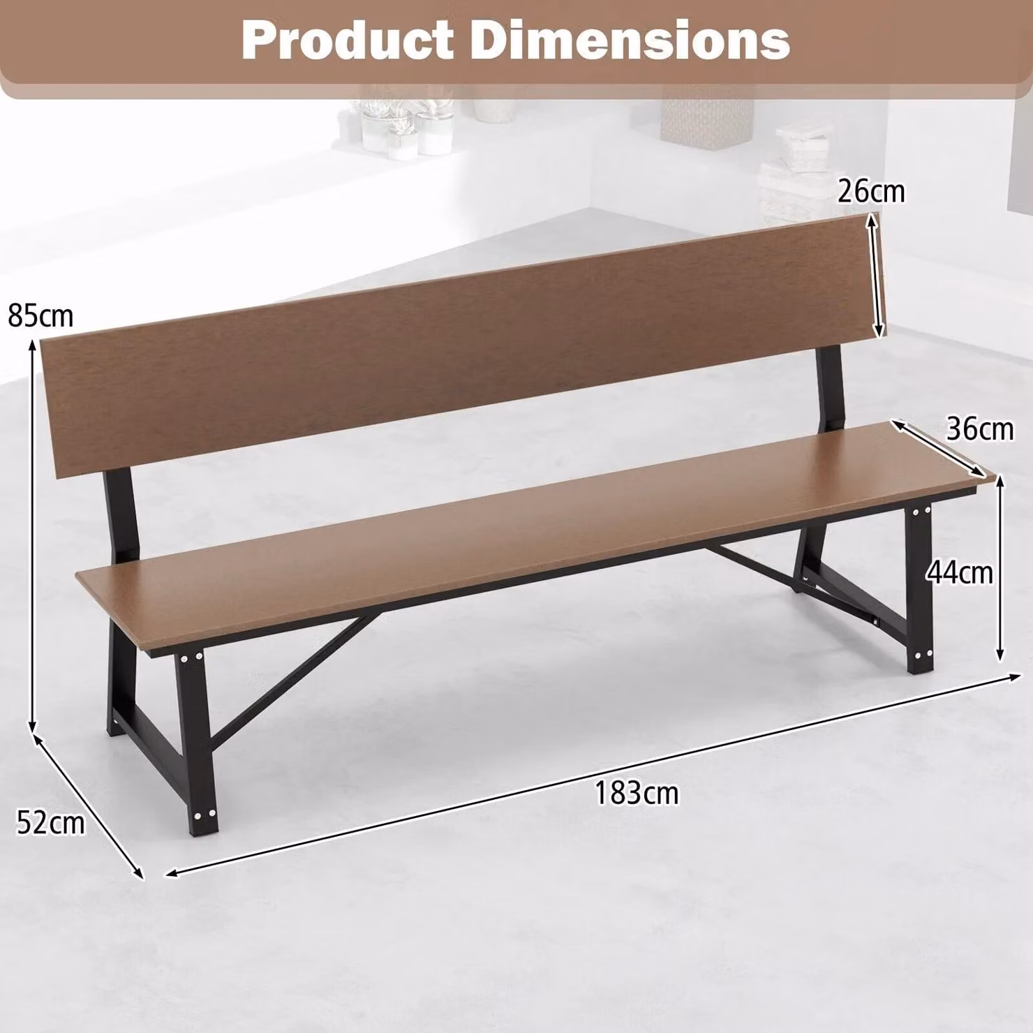 Costway 4-Person Outdoor Garden Bench with HDPE Backrest in Brown, 183 cm – 2