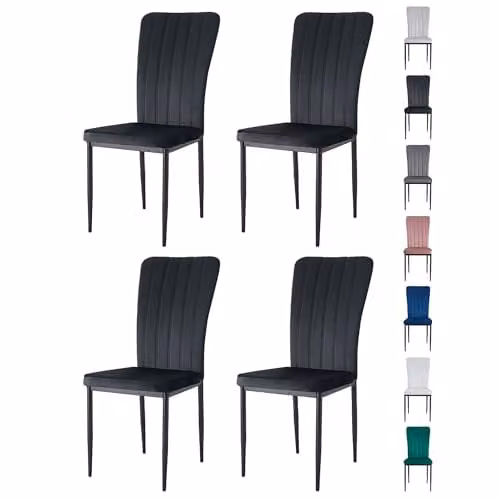 mcc direct Elle Set of 4 Black Velvet High Back Dining Chairs with Metal Legs – 1
