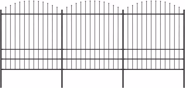 Berkfield Home Steel Spear Top Garden Fence, Black, H: 1.75 m x W: 5.1 m