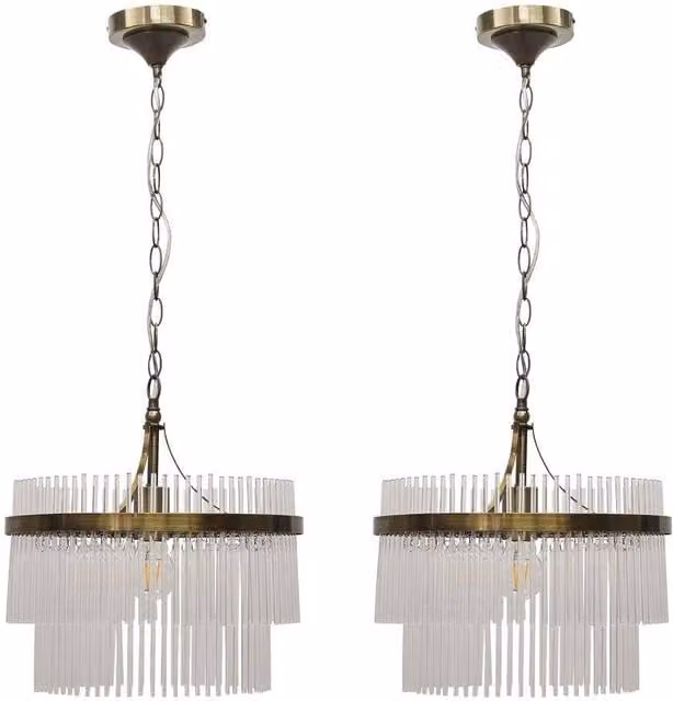 First Choice Lighting Georgia Set of 2 Glass Cylinder Pendant Lights in Antique Brass and Bronze – 1