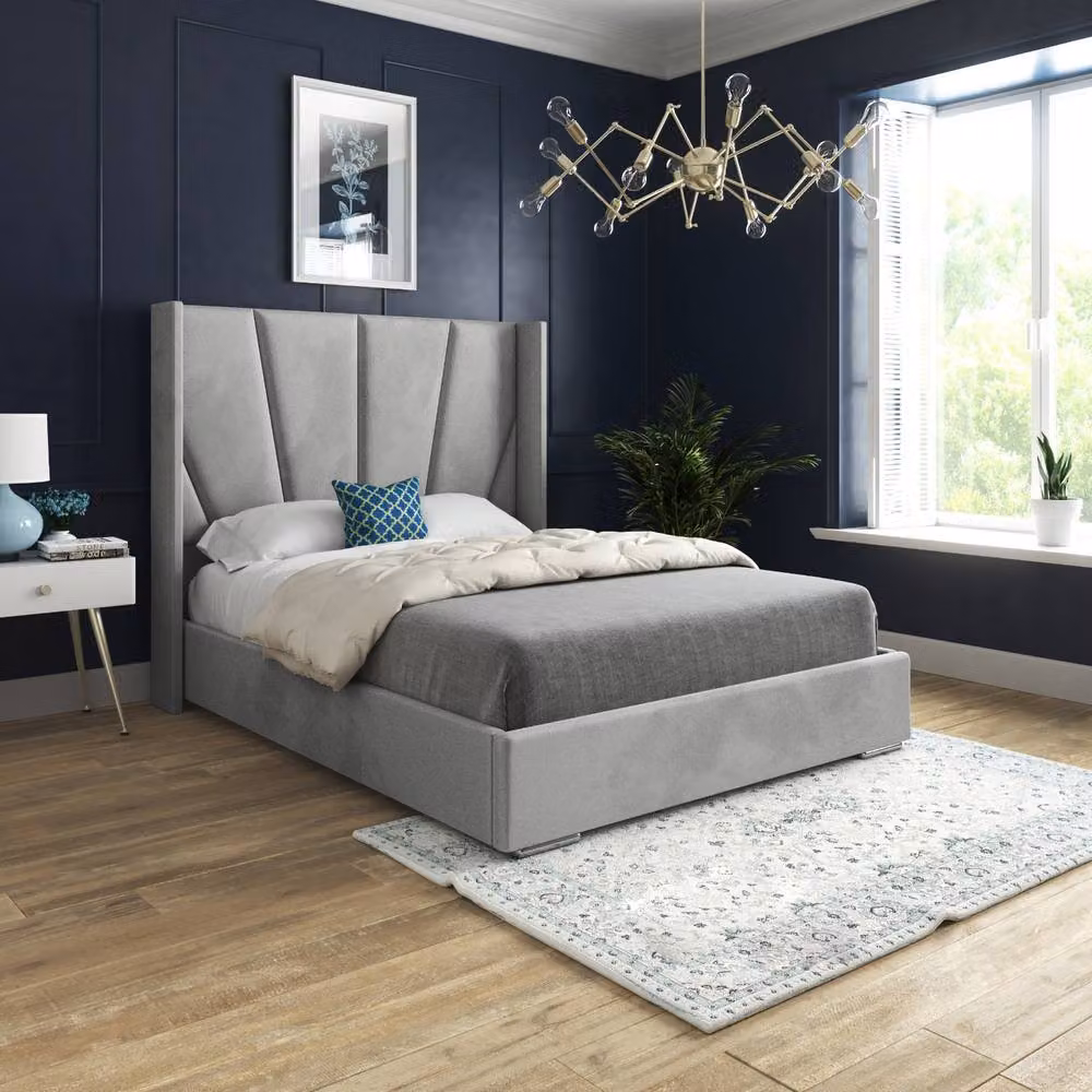 Casani Fairlight Upholstered Velvet Designer Bed Frame in Grey, W/D/H: 137 x 120 x 200 cm – 2