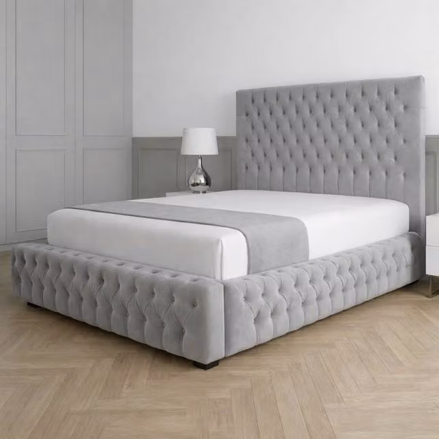 Living Comfort Bedz Countess Silver Velvet Upholstered Gas Lift Storage Bed, W/D/H: 140 x 200 cm