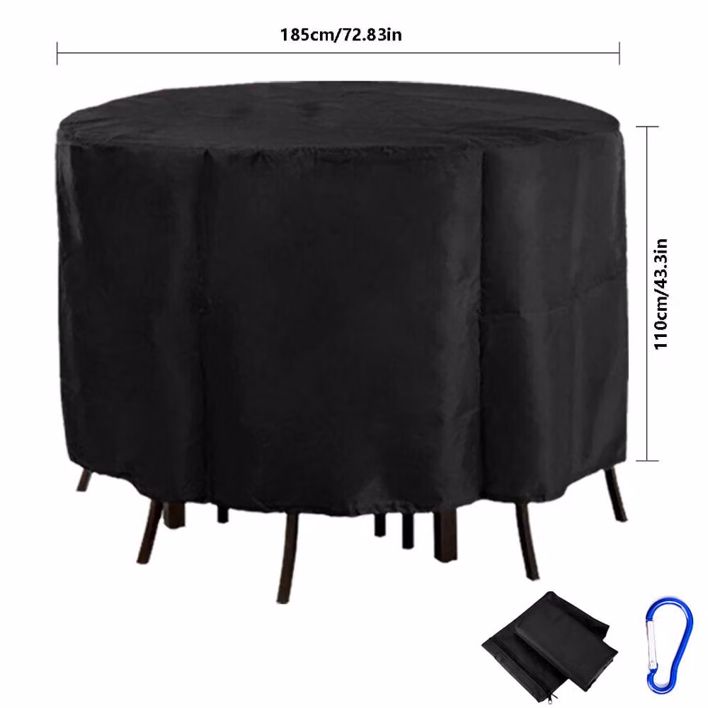 Ventryn Large Round Waterproof Outdoor Garden Furniture Protective Cover in Black and Silver – 2