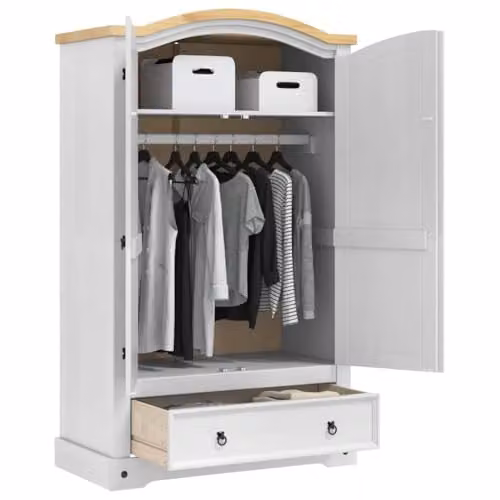 vidaXL CORONA White Solid Pine Wood Wardrobe with Integrated Drawers W/D/H: 101 x 52 x 170 cm – 1