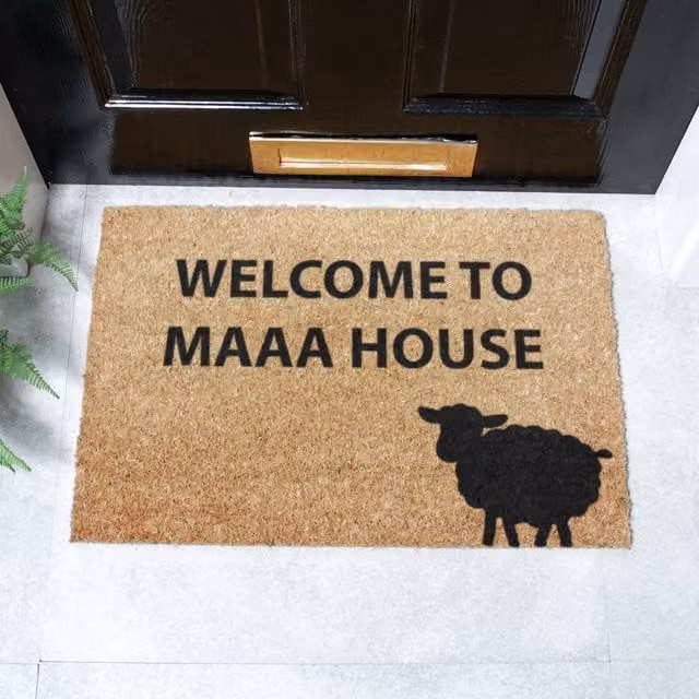Artsy Mats Welcome to Maaa House Non-Slip Coir and Natural Rubber Doormat, Brown