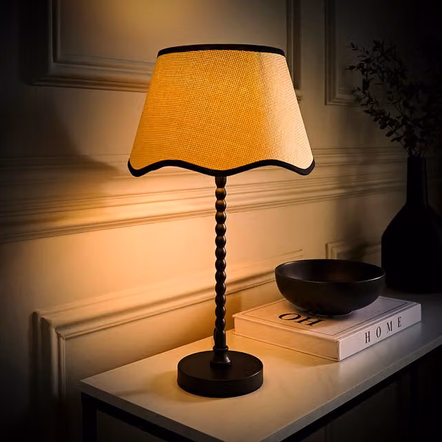 ValueLights Maeve Bobble Table Lamp with Scallop Fabric Shade and LED Bulb, Black