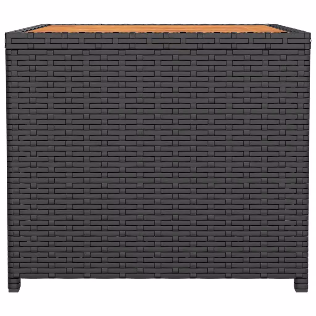 Berkfield Home Tea Table with Black Poly Rattan and Solid Acacia Wood Top – 4