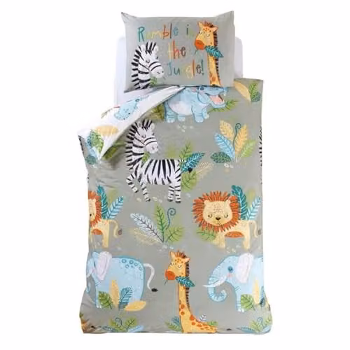 Rapport Home Rumble In The Jungle Reversible Duvet Cover and Pillowcase Set, Green Animal Print, W/D/H: 135 x 200 cm – 1