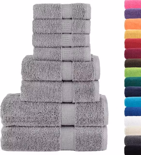 Berkfield Home SOLUND 8 Piece Premium Grey Cotton Terry Towel Set, 600 gsm