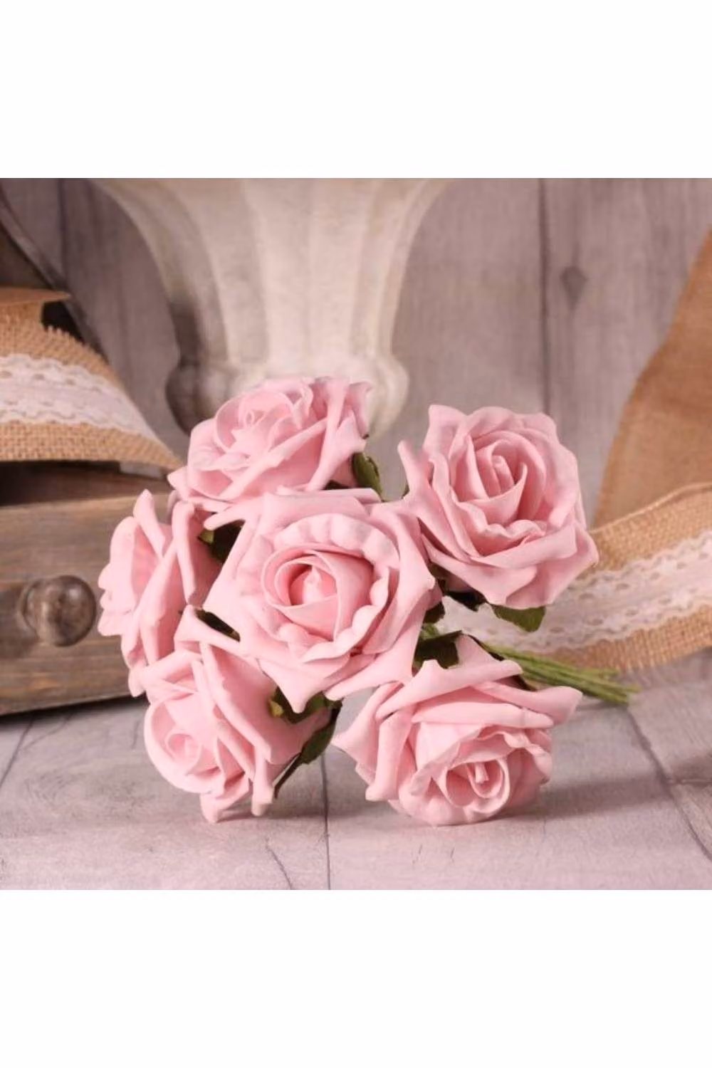KDMD Pack of 4 Baby Pink Foam Tea Rose Bunches for Weddings – 2
