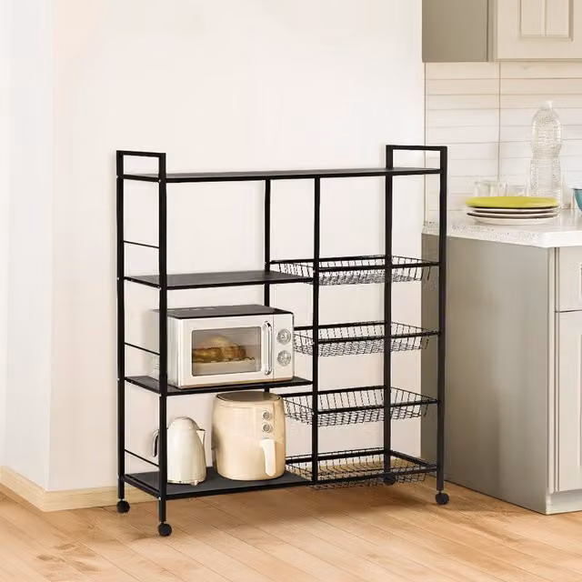 Livingandhome Black Metal Kitchen Storage Cart for Microwave and Vegetables