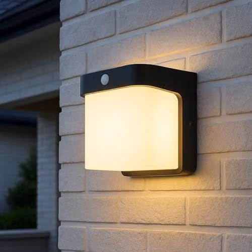 CGC Lighting Black Cube LED Outdoor Wall Light with PIR Motion Sensor, IP65 Waterproof, 4000K Cool White – 1