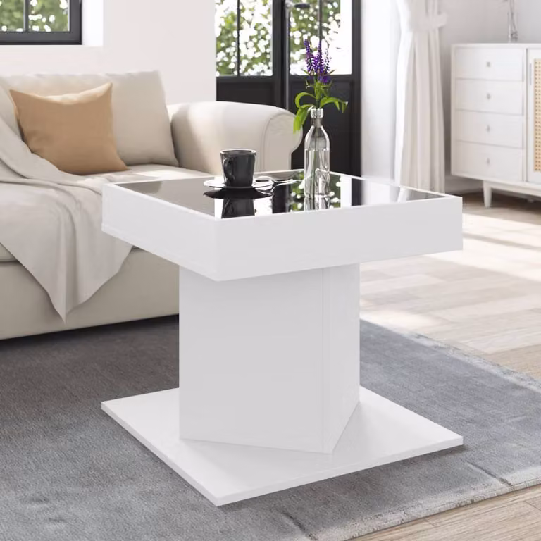 Berkfield Home White LED Coffee Table in Engineered Wood, W/D/H: 50 x 50 x 45 cm