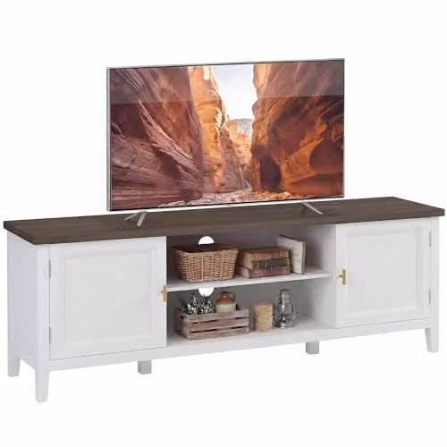 HOMCOM Modern Geometric TV Unit in White and Gold for Living Rooms, W/D/H: 140 x 35 x 51 cm