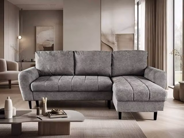 DS Living Sienna 3 Seater Left Hand Facing L-Shape Storage Sofa Bed in Grey Fabric