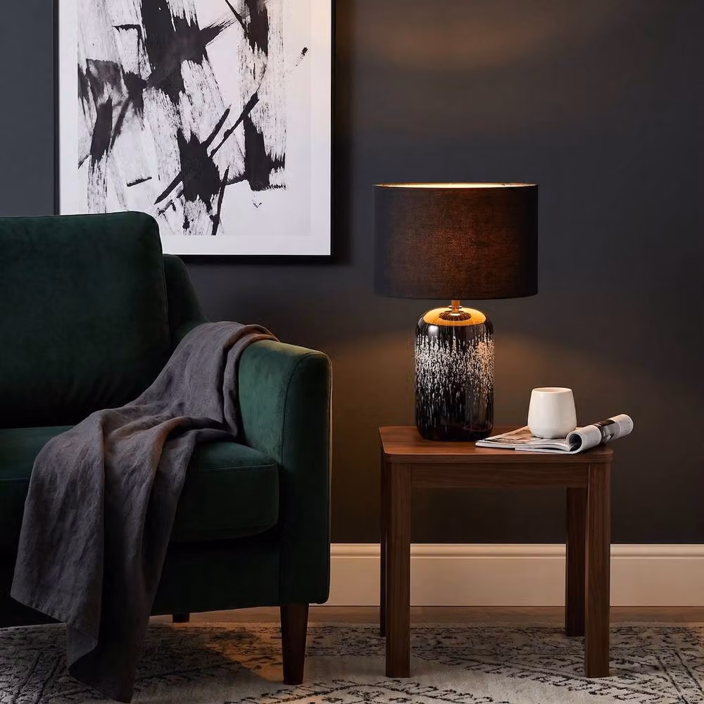 Happy Homewares Modern Marble Drip Snowflake Glass Table Lamp with Black Linen Shade – 4