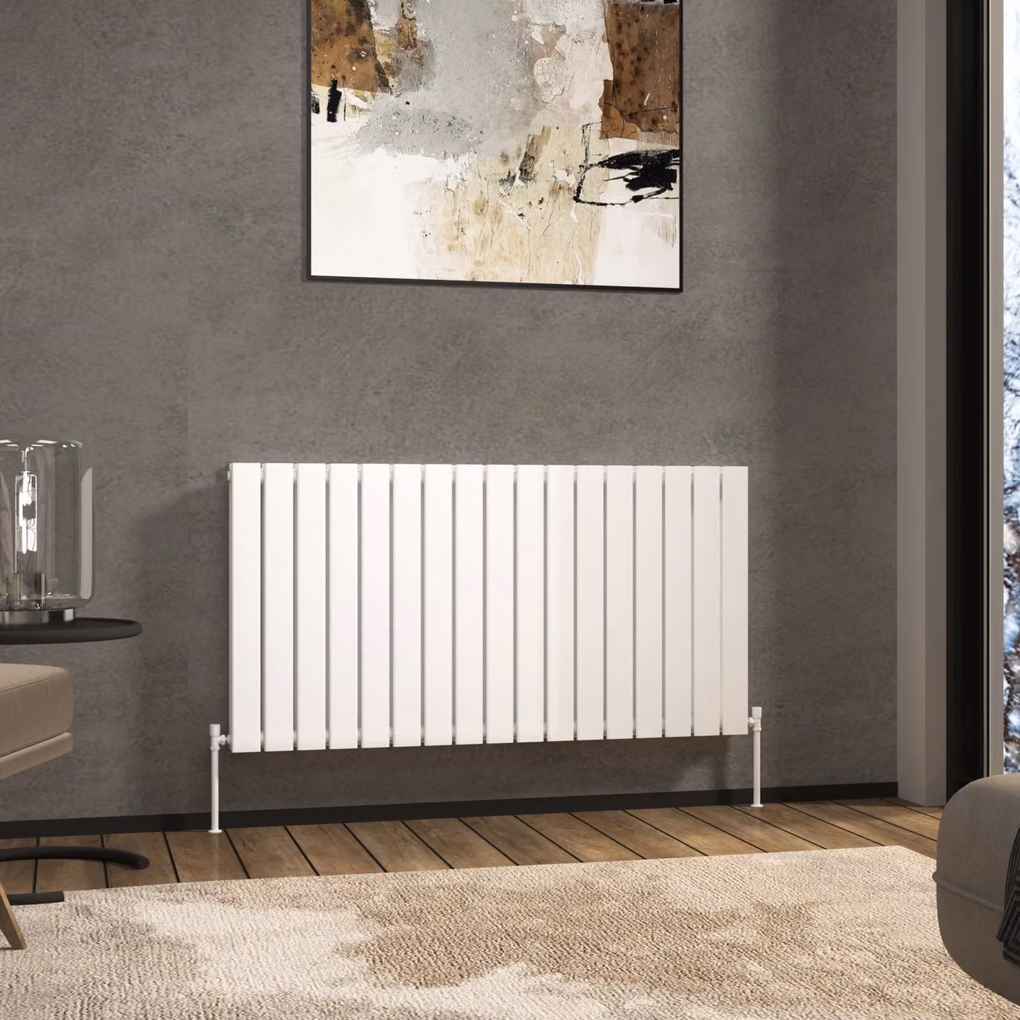 Aurexa White Double Flat Panel Horizontal Designer Steel Radiator W: 115.6 cm, H: 60.0 cm