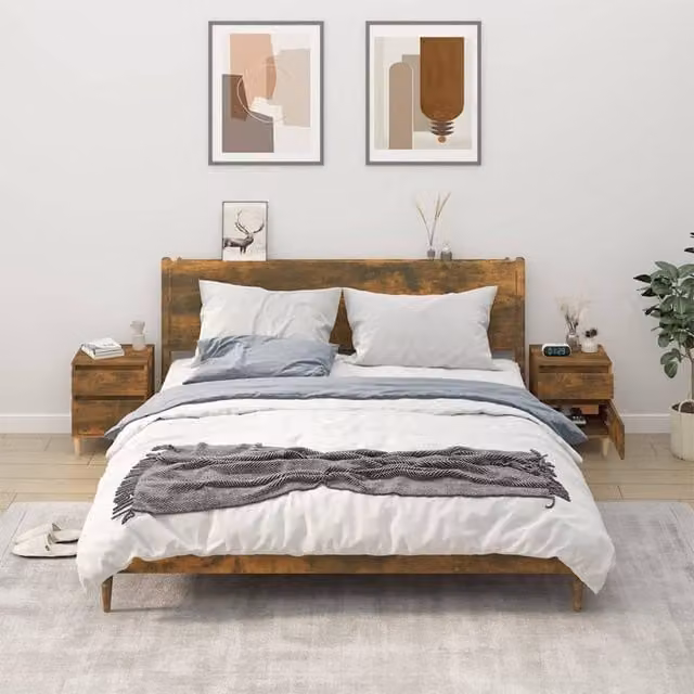 Berkfield Home Set of 2 Smoked Oak Bedside Cabinets in Brown, W/D/H: 40 x 35 x 50 cm – 1