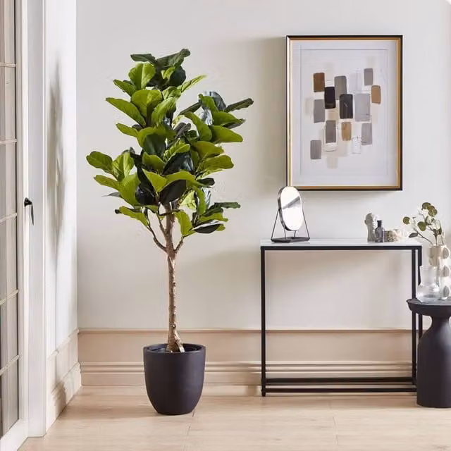 Wyld and Coco 162cm Artificial Green Mediterranean Fig Tree with Cement-Style Base – 1