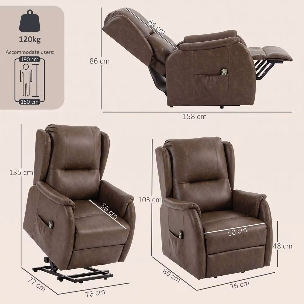 HOMCOM Dual Motor Power Lift Recliner Chair in Brown Synthetic Leather for Seniors – 2