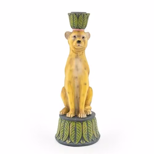 Madison & Mayfair Leopard Design Ceramic Taper Candleholder in Beige