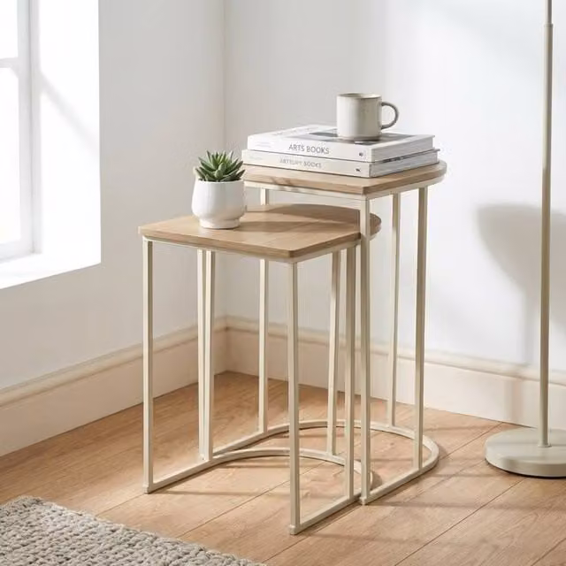 Garden Greatness Natural Oak Effect Nesting Table Duo in Light Brown